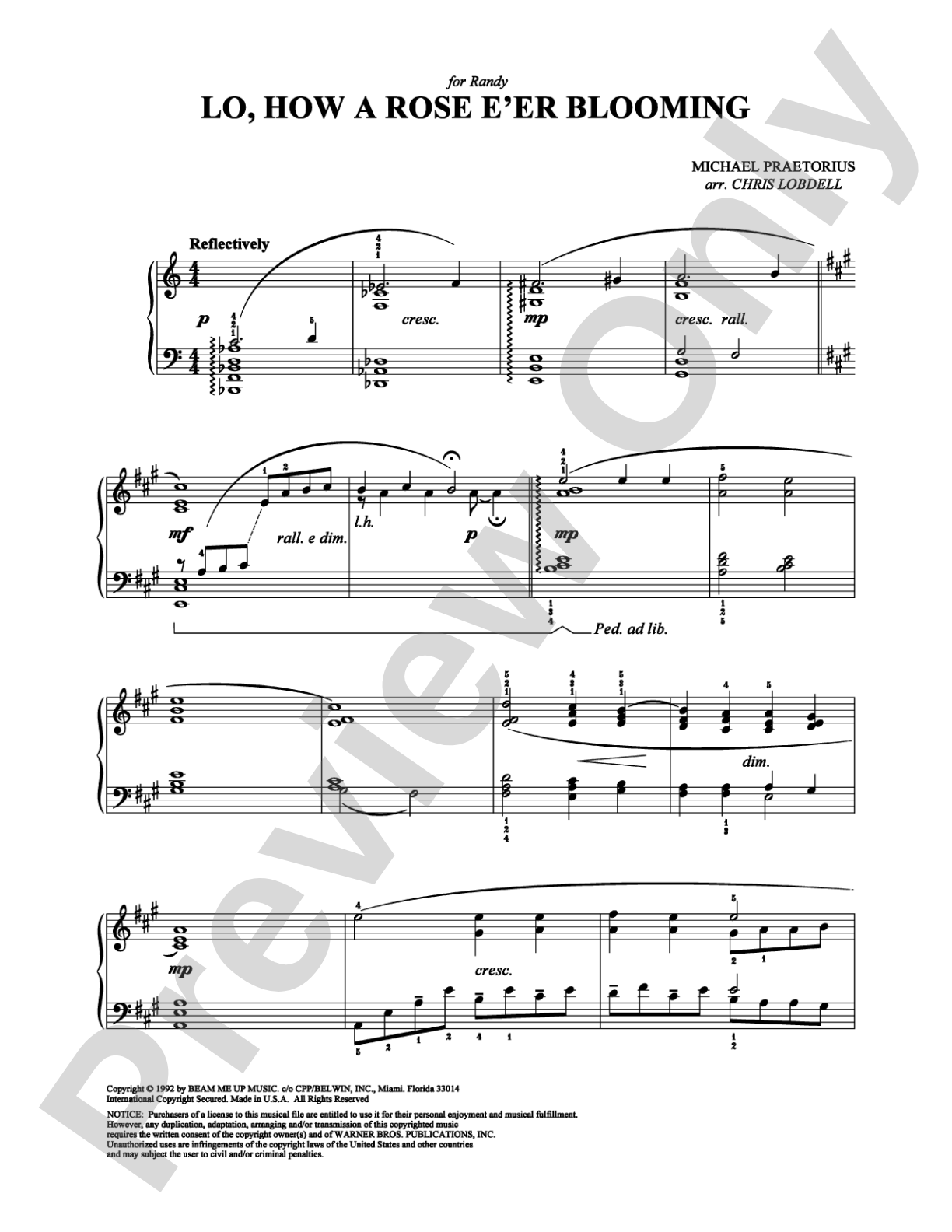 Lo, How a Rose E'er Blooming: Piano Digital Sheet Music