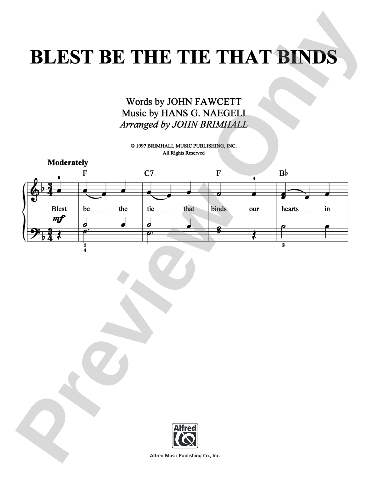Blest Be the Tie that Binds: Easy Piano Digital Sheet Music