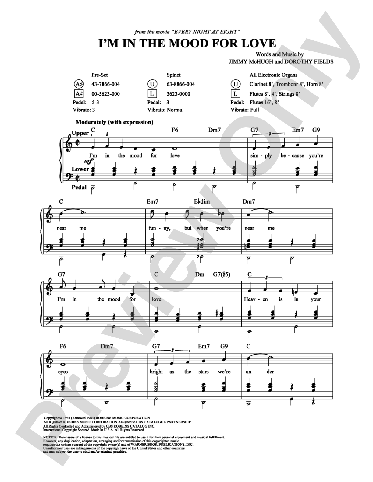 I'm in the Mood for Love: Organ Digital Sheet Music
