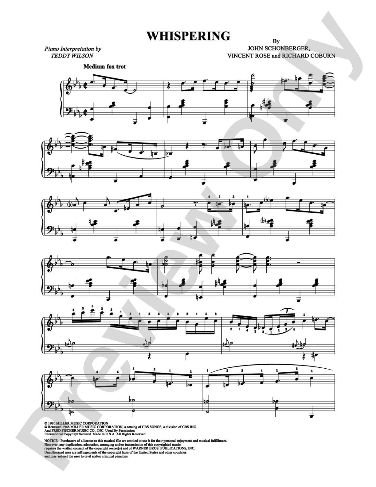 Whispering: Piano Digital Sheet Music