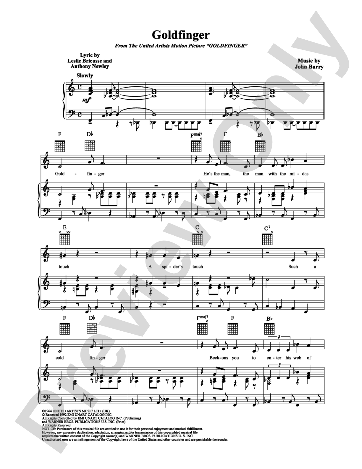 Goldfinger: Piano/Vocal/Chords Digital Sheet Music