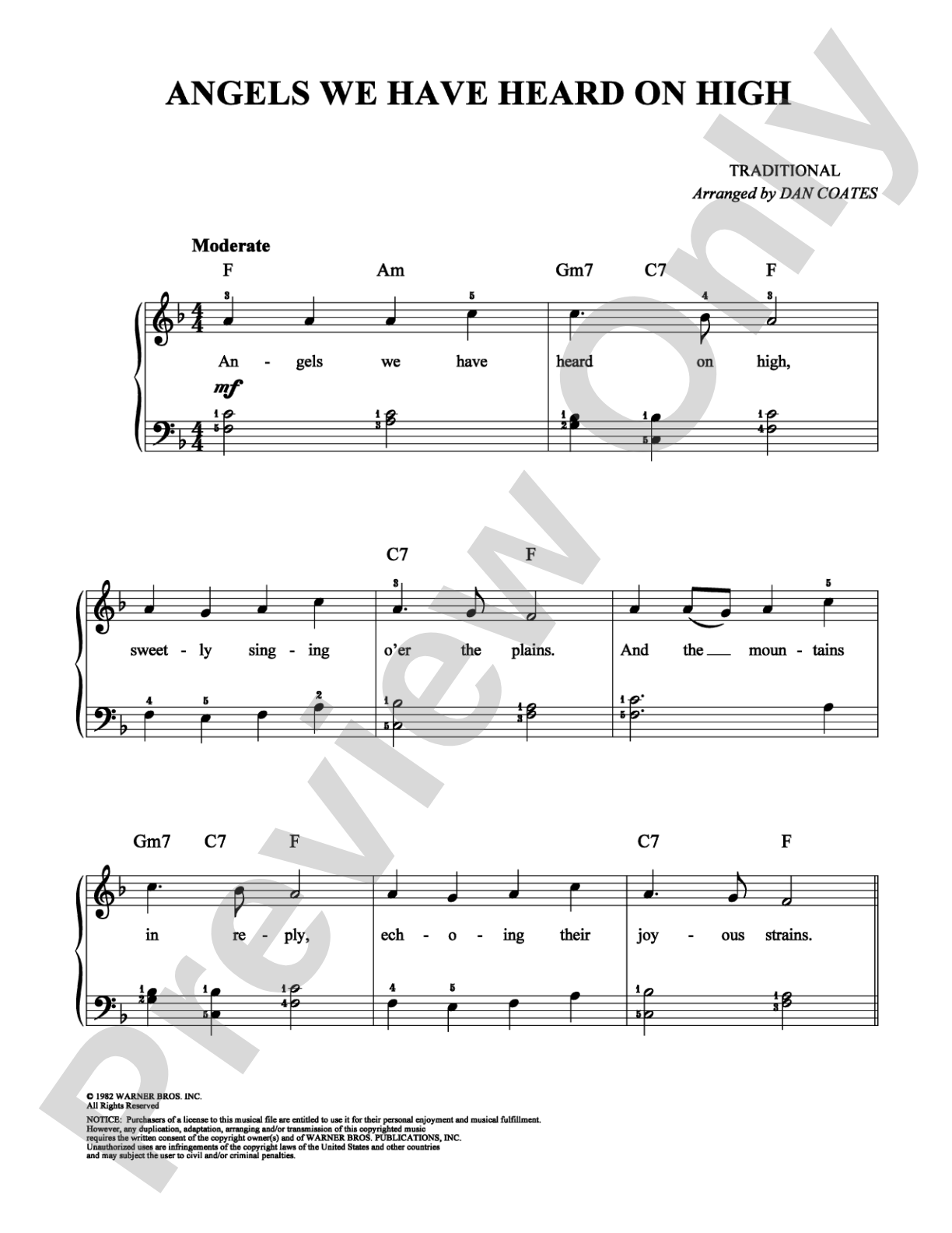 Angels We Have Heard On High: Easy Piano Digital Sheet Music