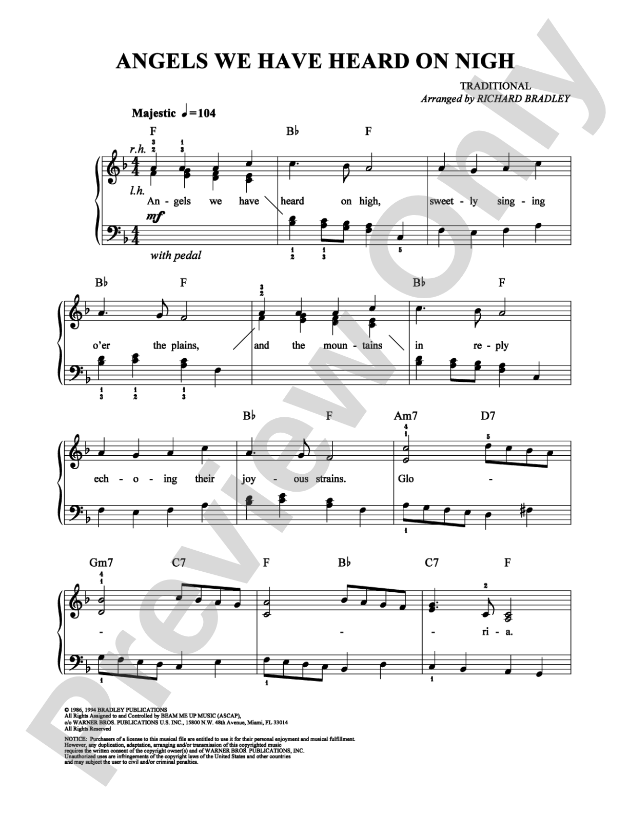 Angels We Have Heard on High: Easy Piano Digital Sheet Music