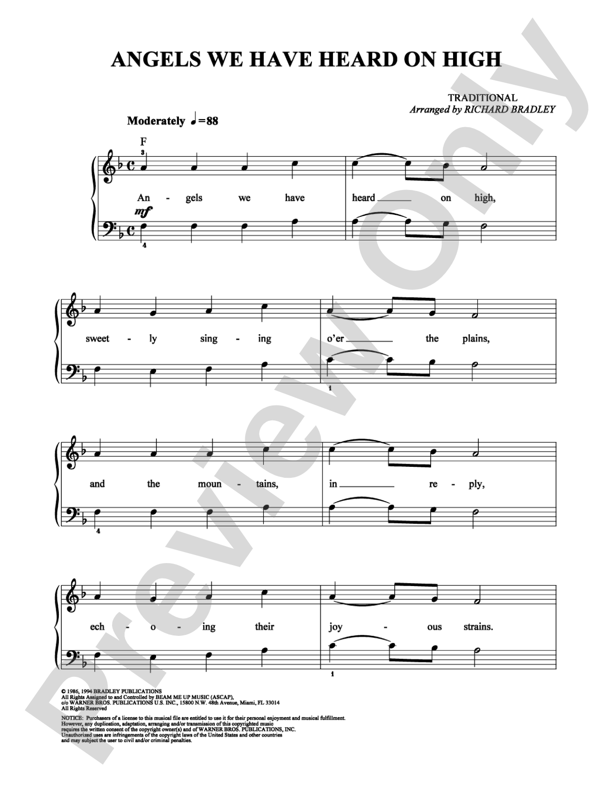 Angels We Have Heard on High: Easy Piano Digital Sheet Music