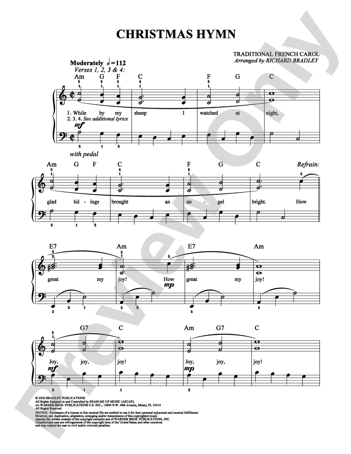 Christmas Hymn: Easy Piano Digital Sheet Music