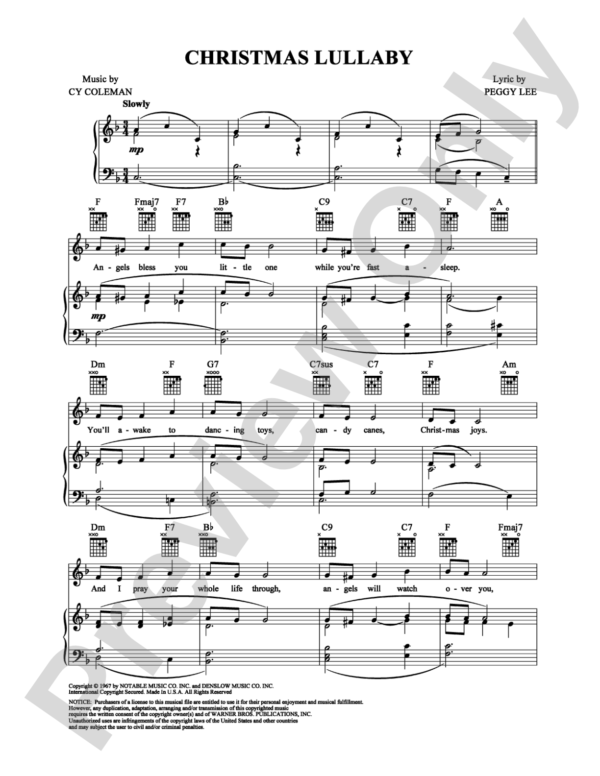 Christmas Lullaby: Piano/Vocal/Chords Digital Sheet Music