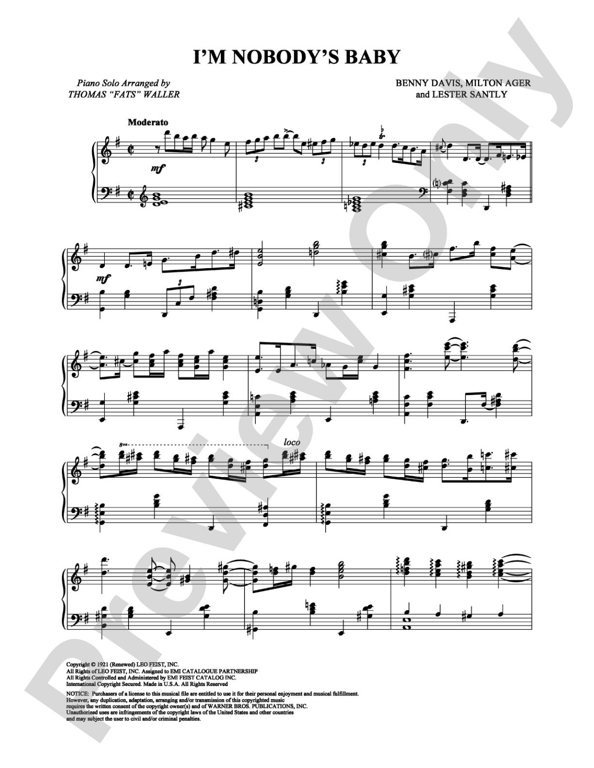 I'm Nobody's Baby: Piano Digital Sheet Music