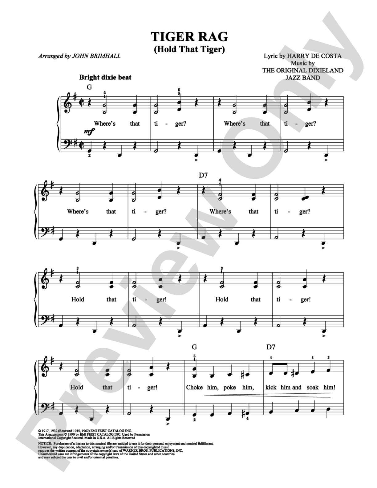 Tiger Rag (Hold That Tiger): Easy Piano Digital Sheet Music