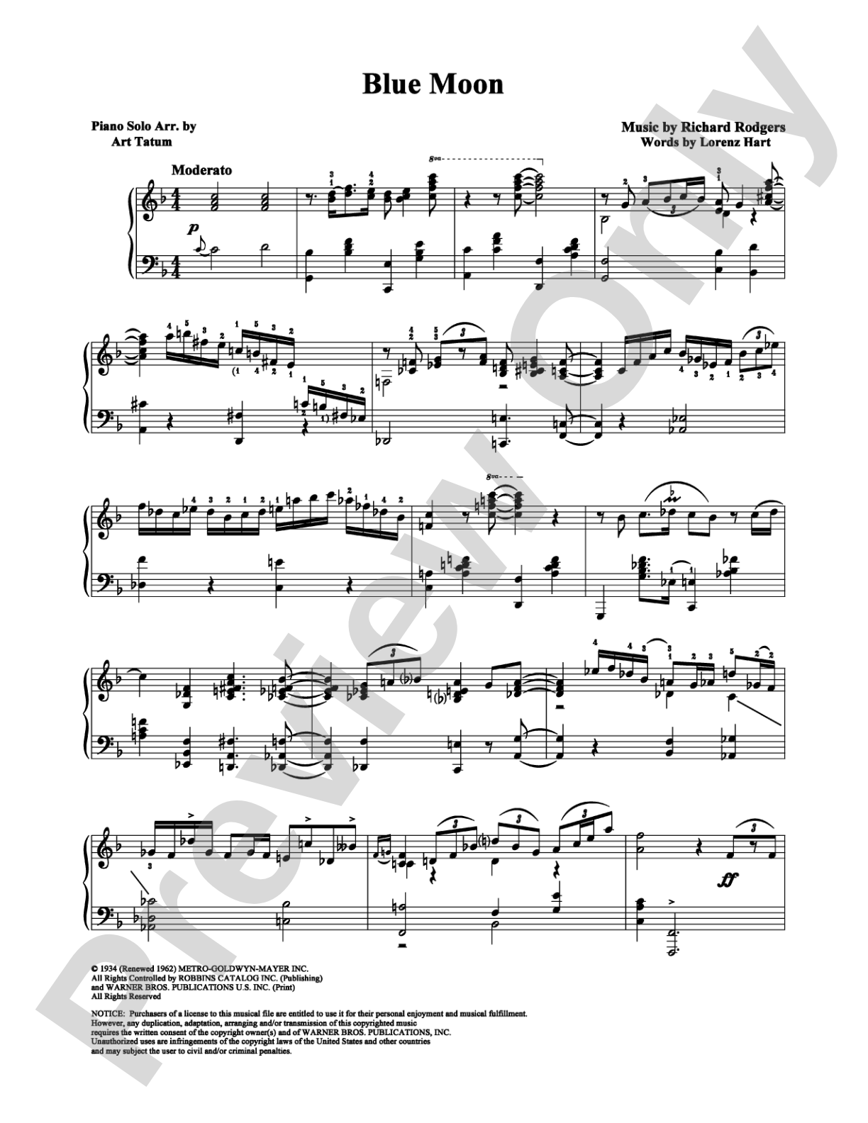 Blue Moon: Piano Digital Sheet Music