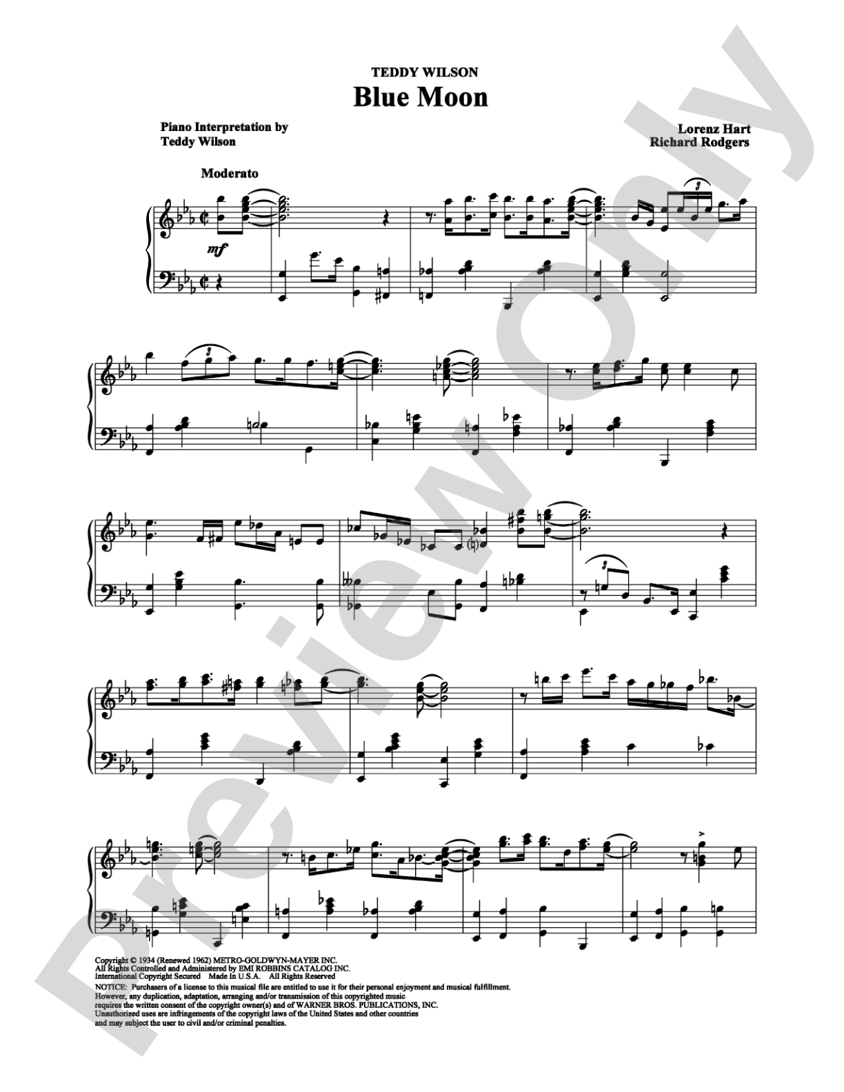 Blue Moon: Piano Digital Sheet Music