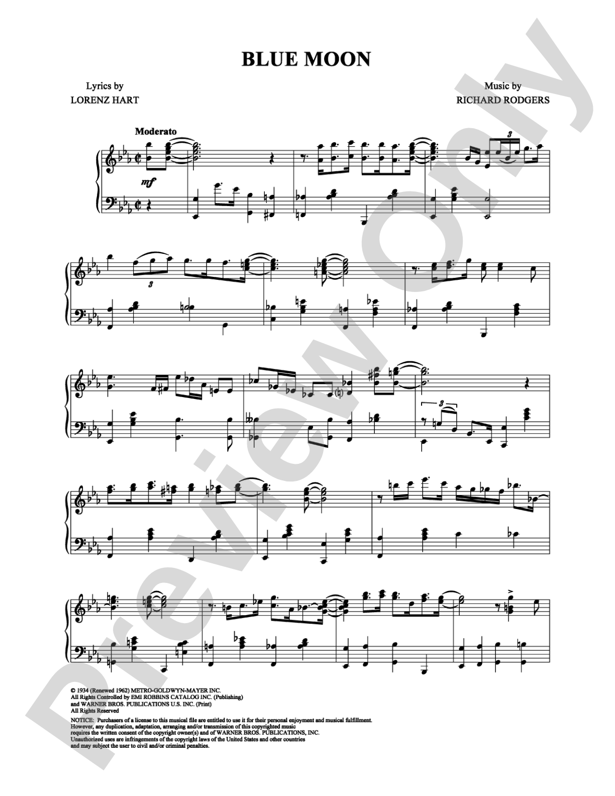 Blue Moon: Piano Digital Sheet Music