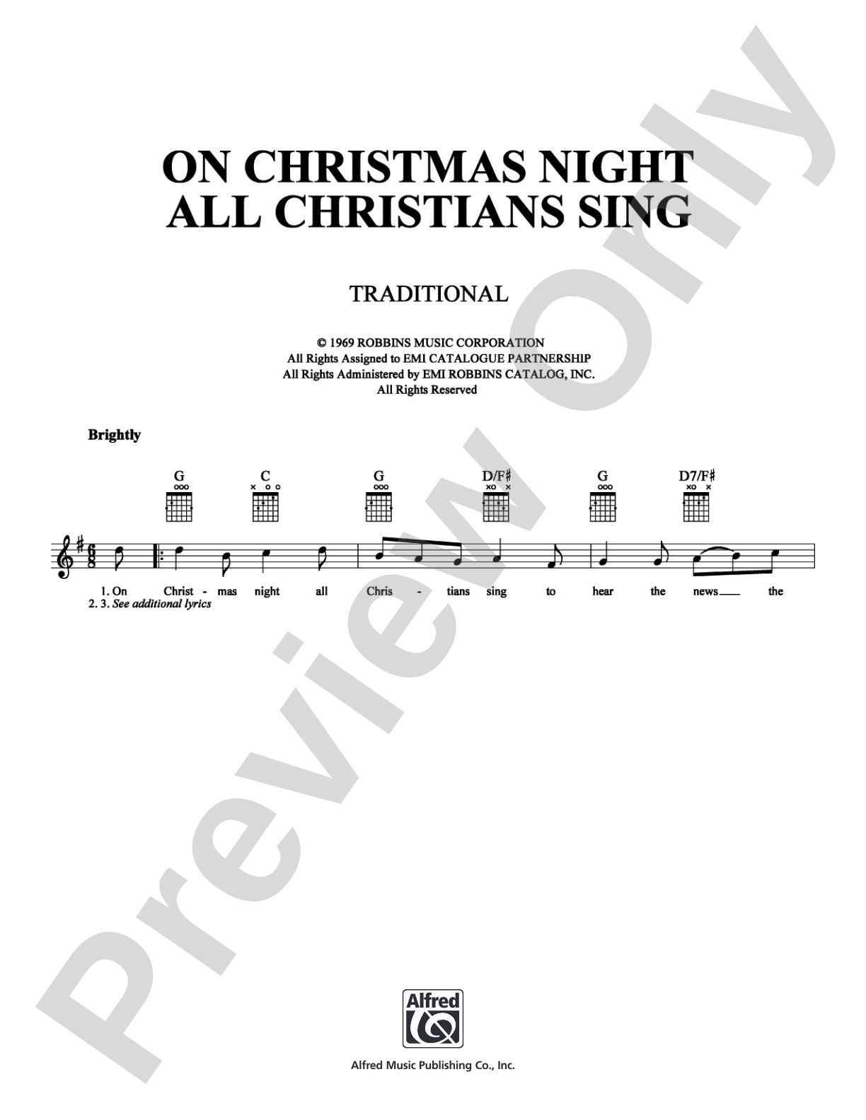 On Christmas Night All Christians Sing: Lead Sheet Digital Sheet Music