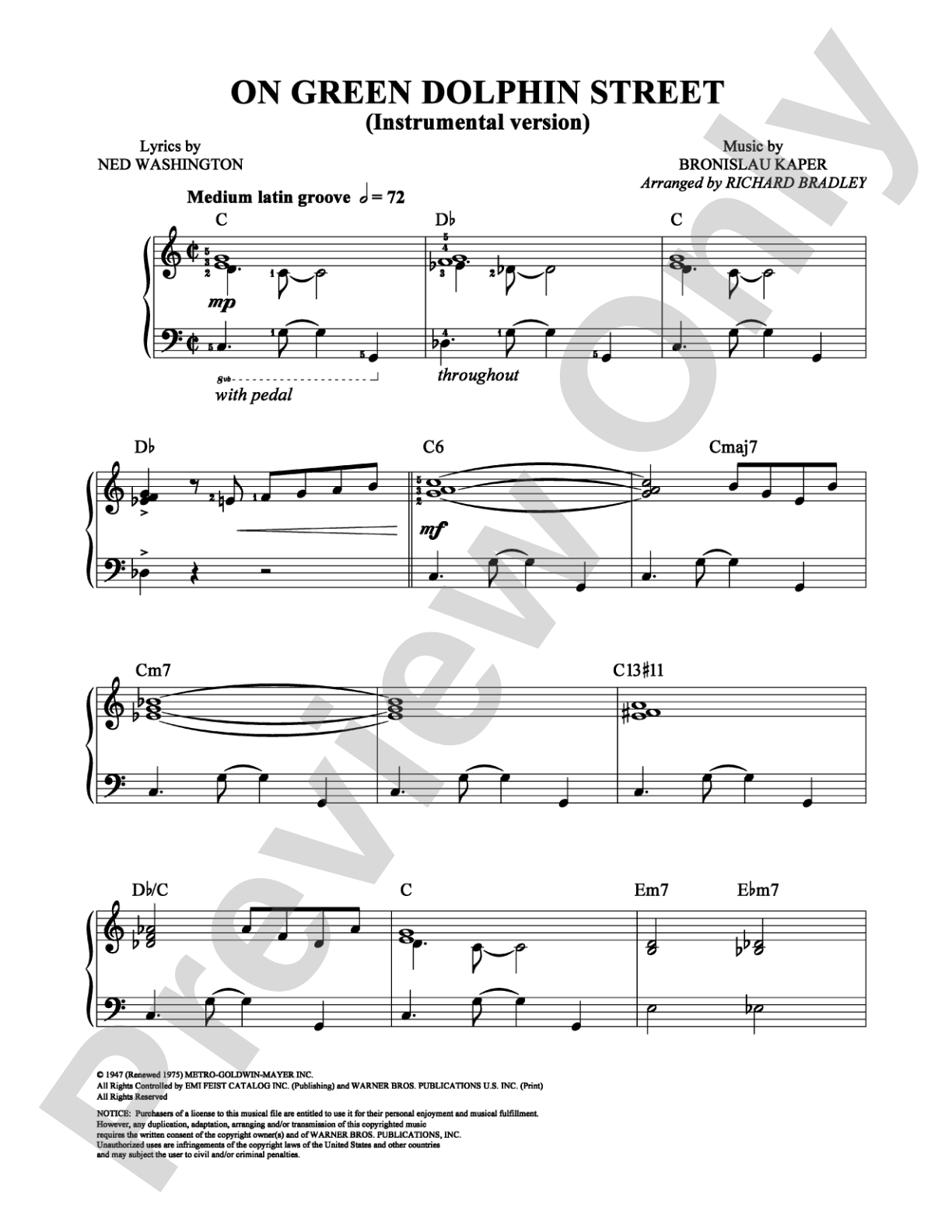 On Green Dolphin Street: Easy Piano Digital Sheet Music