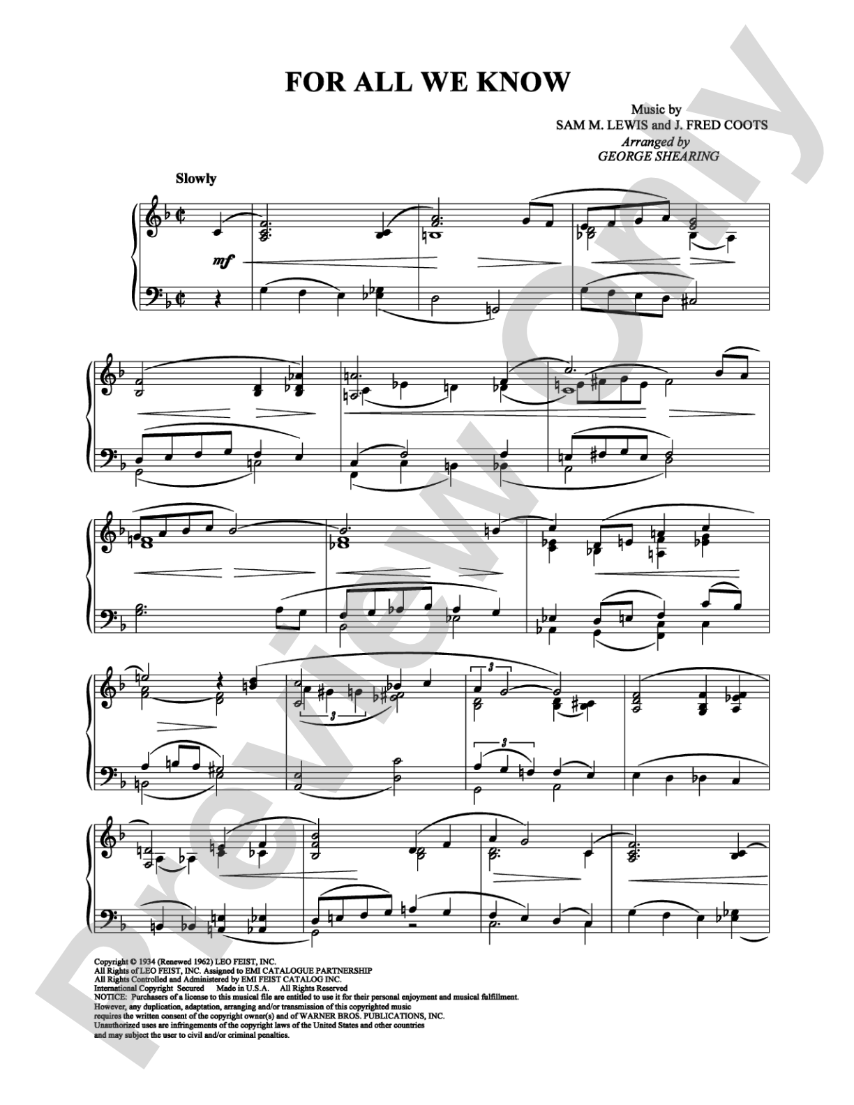 For All We Know: Piano Digital Sheet Music