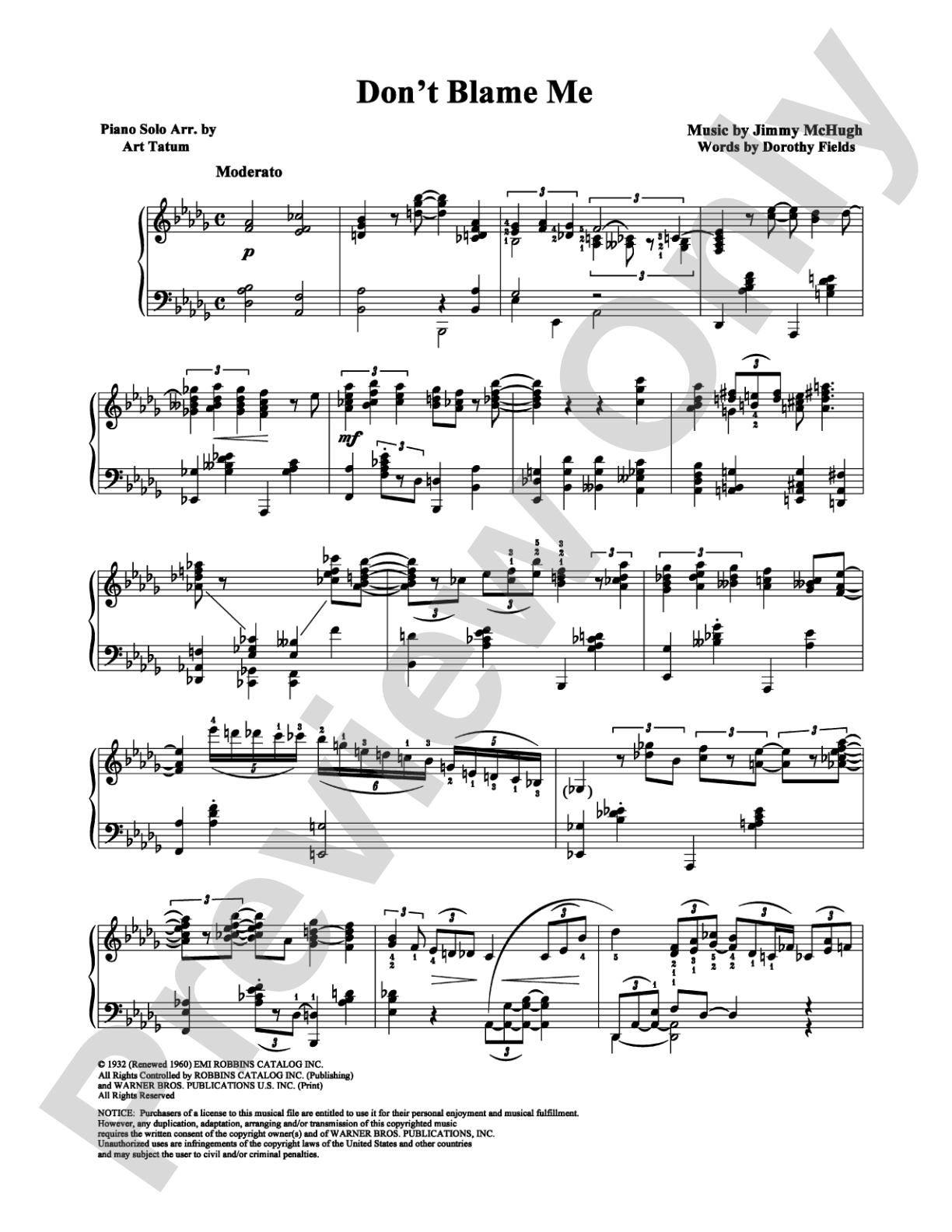 Don't Blame Me: Piano Digital Sheet Music
