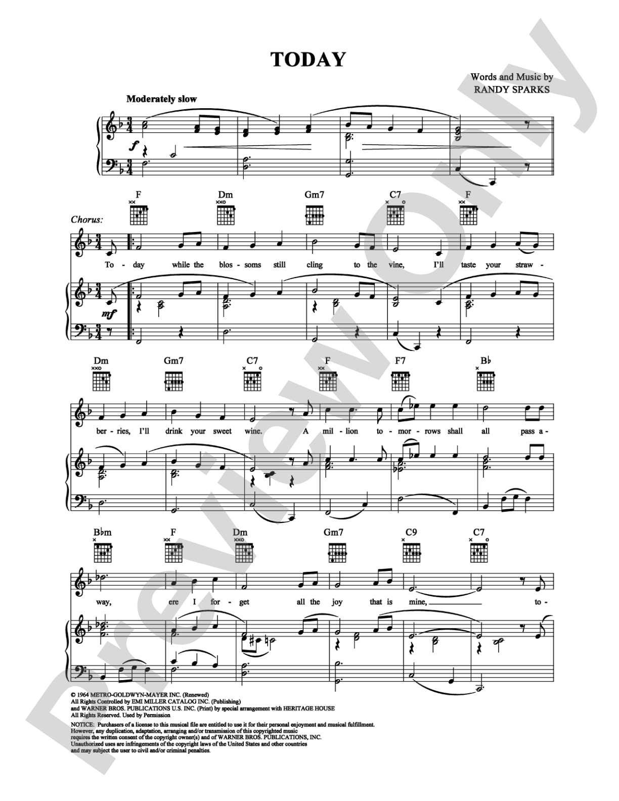 Today: Piano/Vocal/Chords Digital Sheet Music