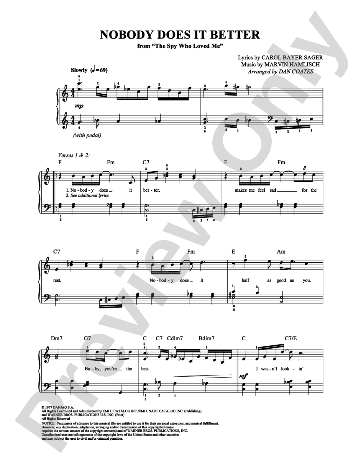 Nobody Does It Better: Easy Piano Digital Sheet Music