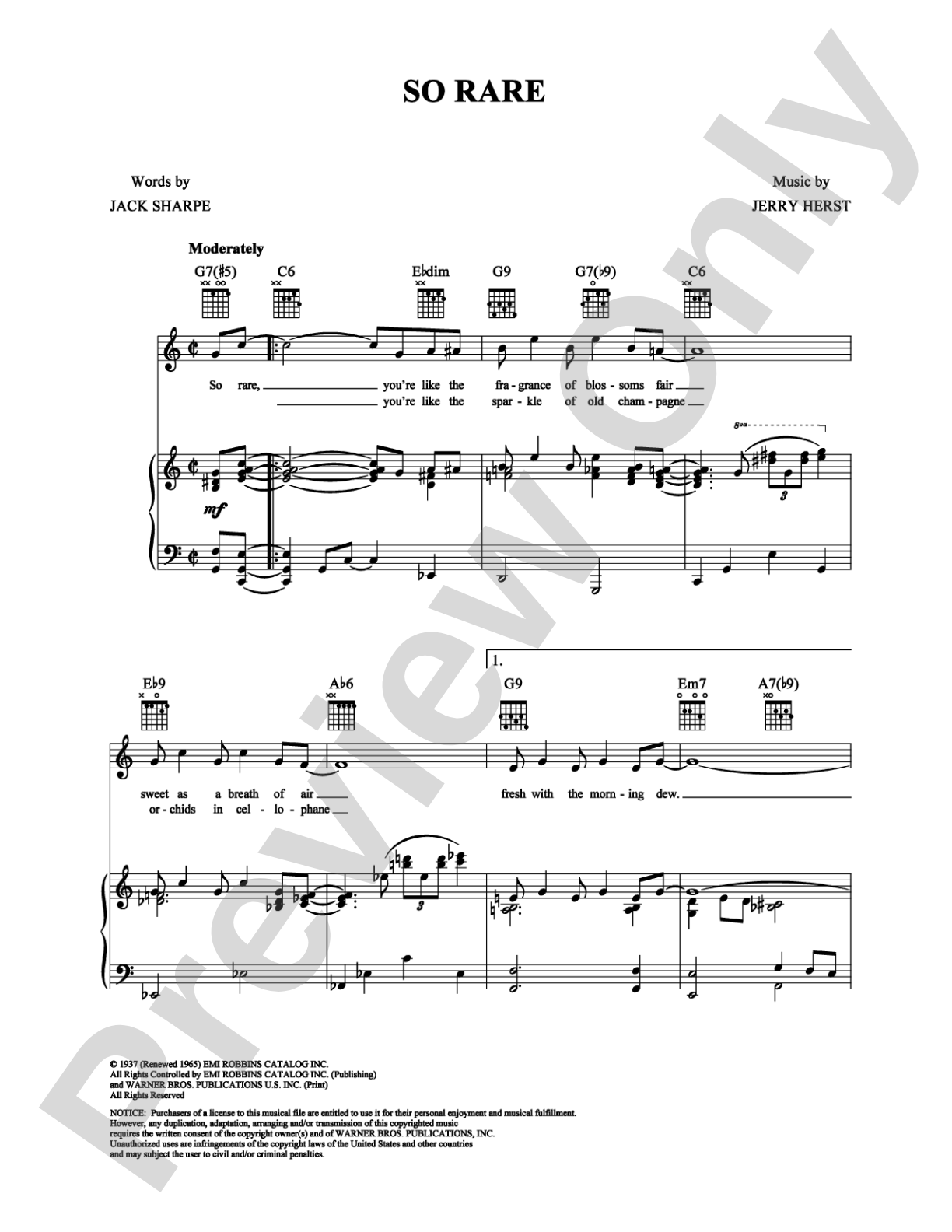 So Rare: Piano/Vocal/Chords Digital Sheet Music