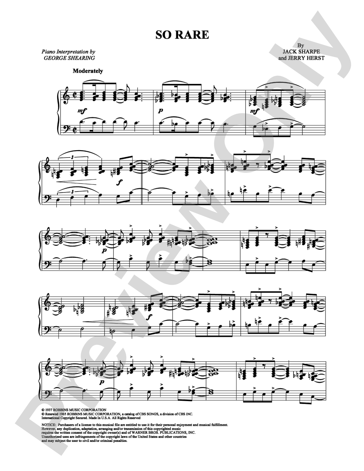 So Rare: Piano Digital Sheet Music