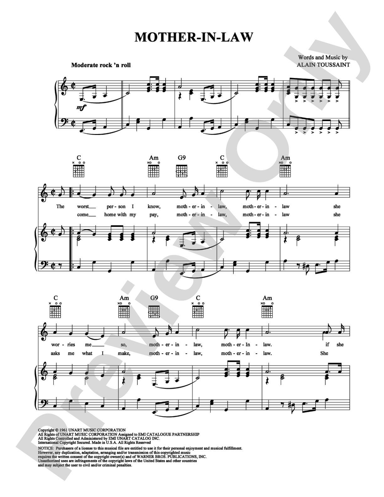 Mother-in-Law: Piano/Vocal/Chords Digital Sheet Music