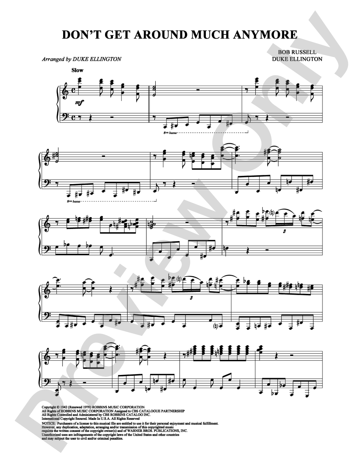 Don't Get Around Much Anymore: Piano Digital Sheet Music