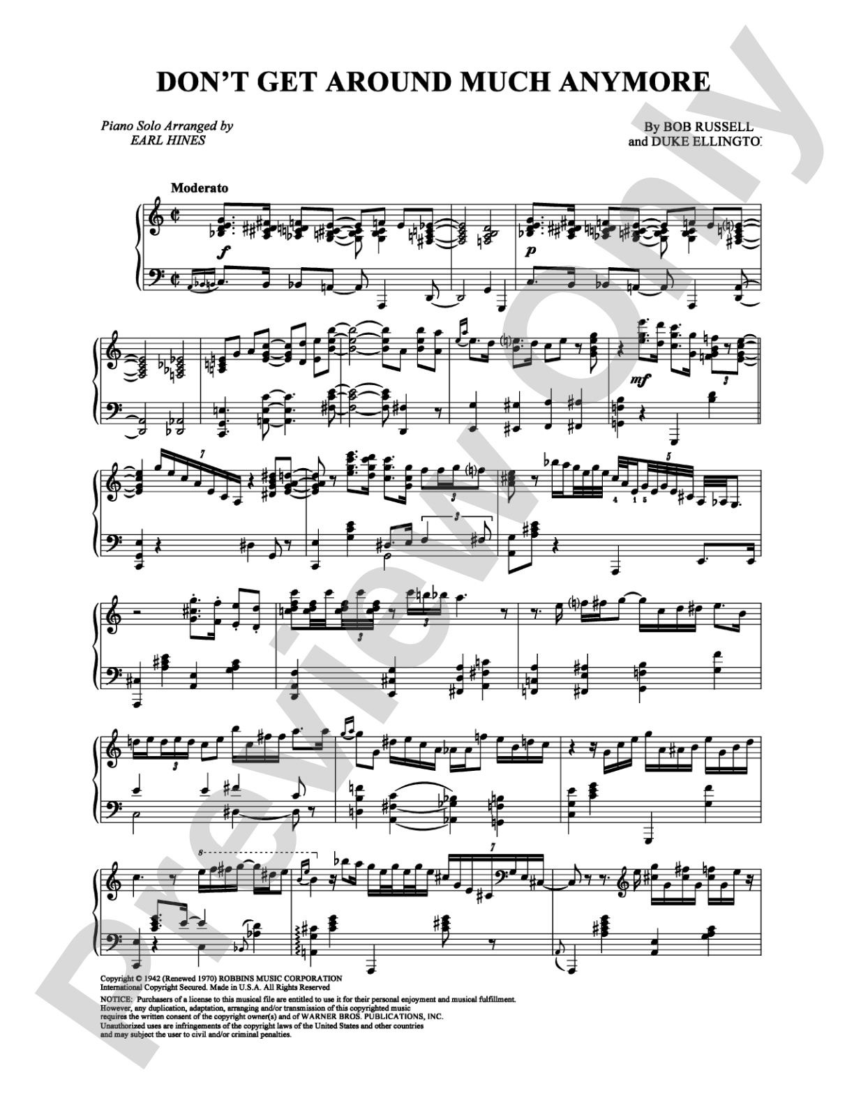 Don't Get Around Much Anymore: Piano Digital Sheet Music