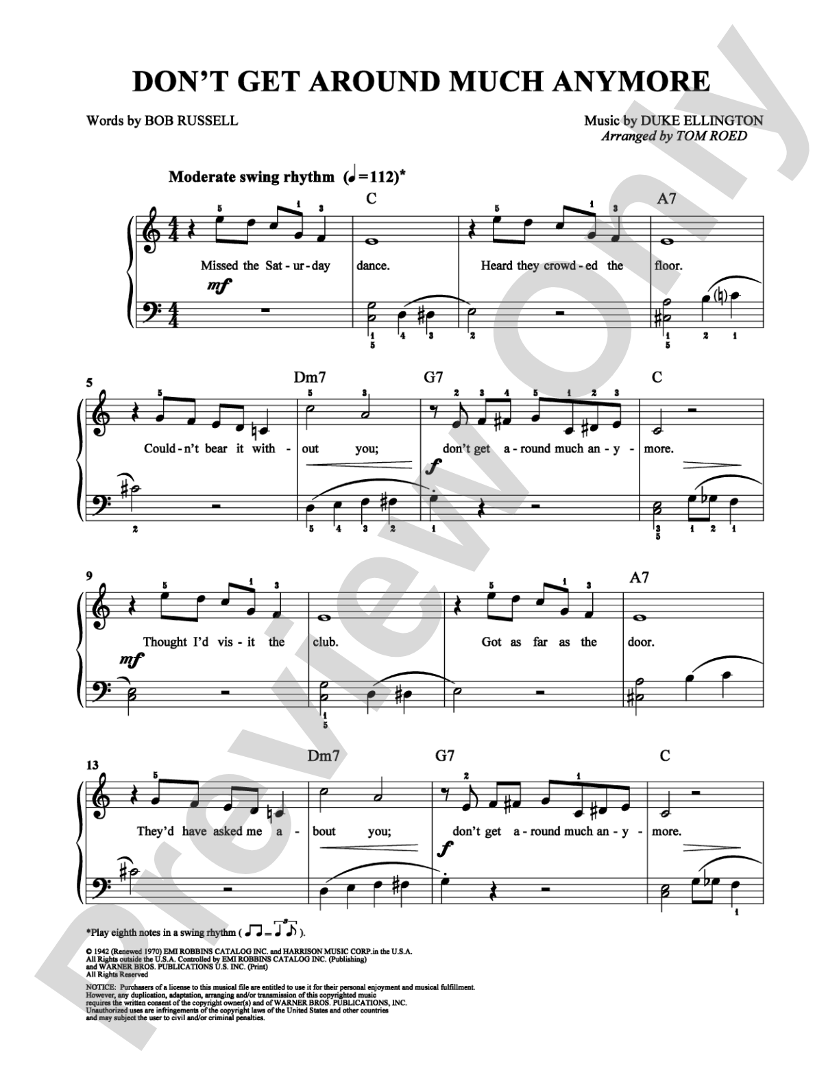 Don't Get Around Much Anymore: Easy Piano Digital Sheet Music