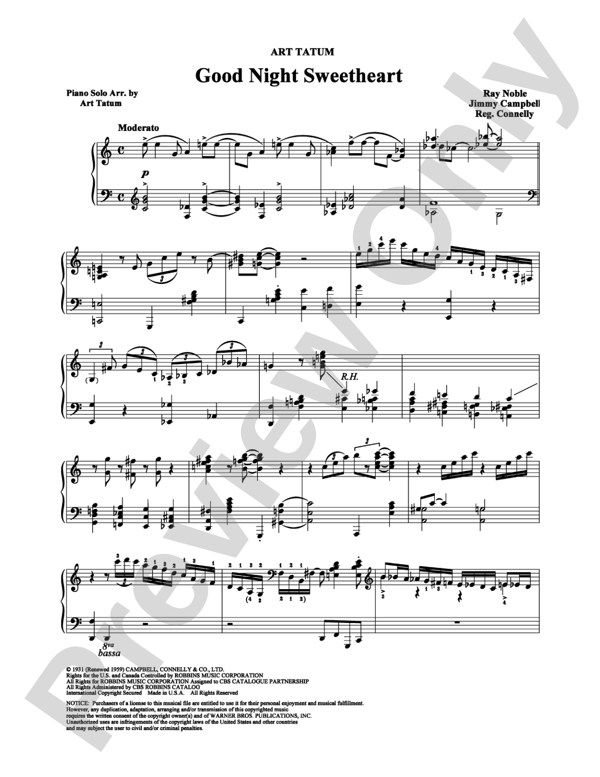 Good Night Sweetheart: Piano Digital Sheet Music