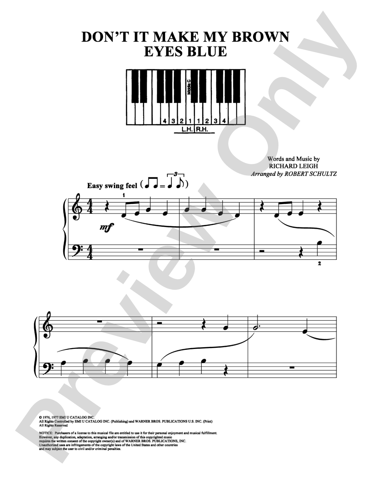 Don't It Make My Brown Eyes Blue: Easy Piano Digital Sheet Music