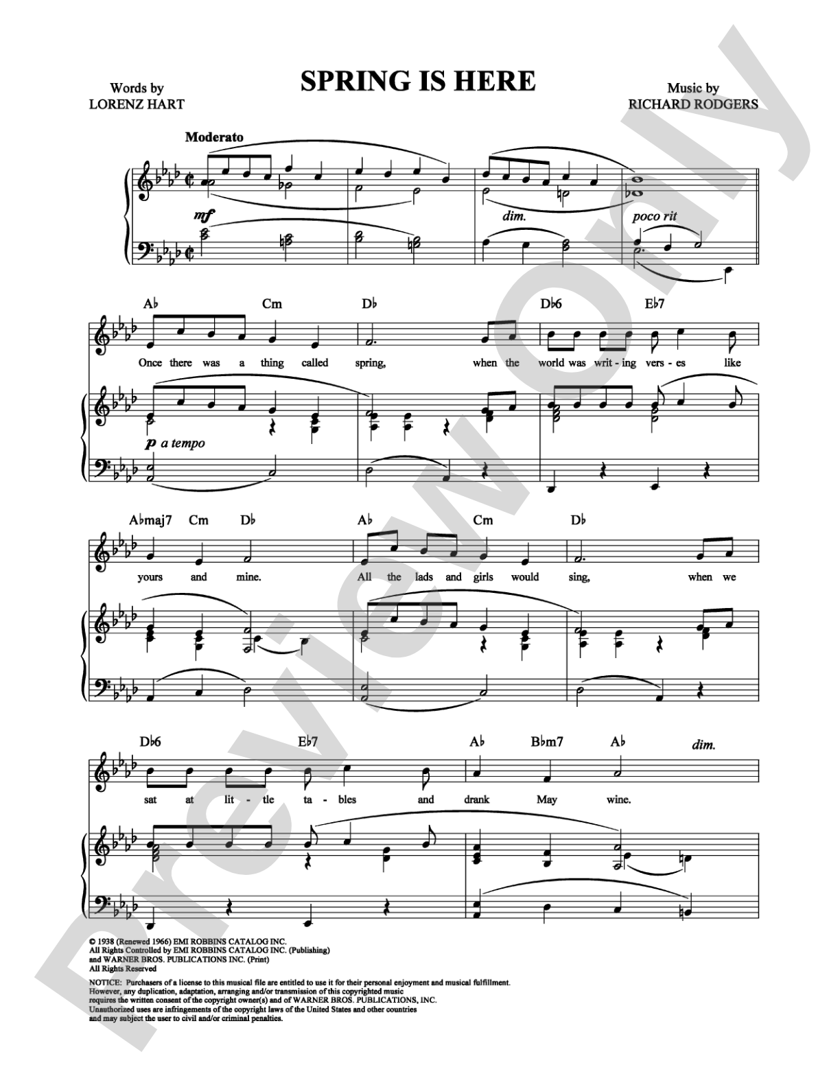 Spring Is Here: Piano/Vocal/Chords Digital Sheet Music