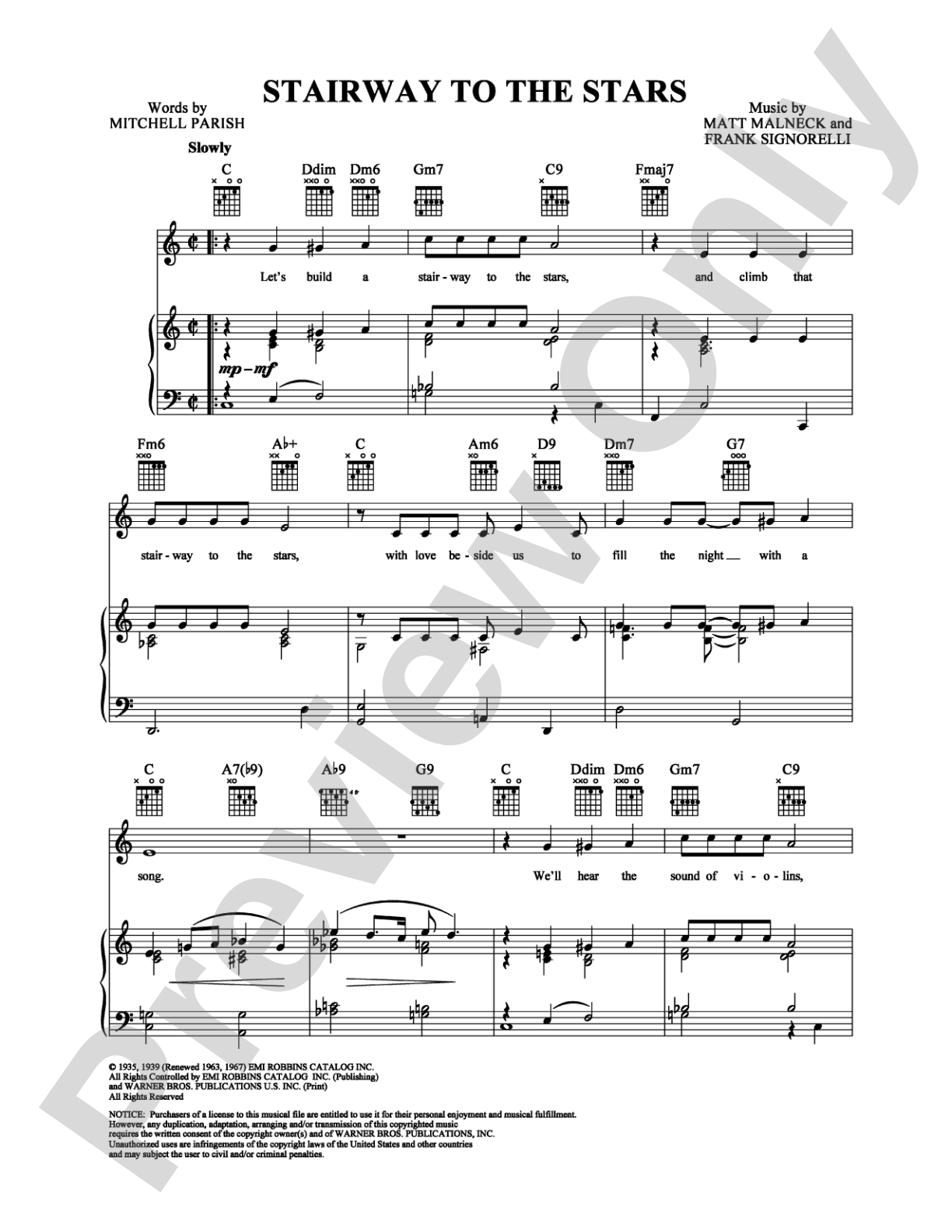 Stairway to the Stars: Piano/Vocal/Chords Digital Sheet Music