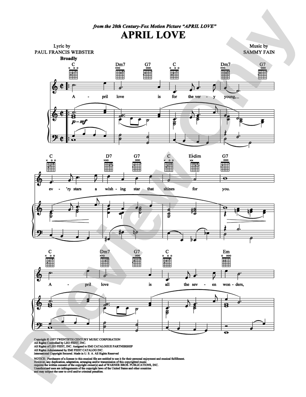 April Love: Piano/Vocal/Chords Digital Sheet Music