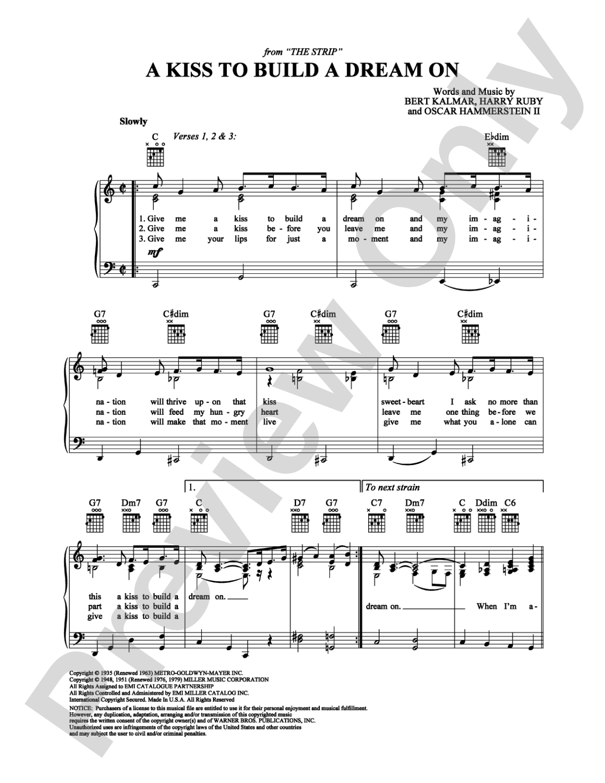 A Kiss to Build a Dream On: Piano/Vocal/Chords Digital Sheet Music