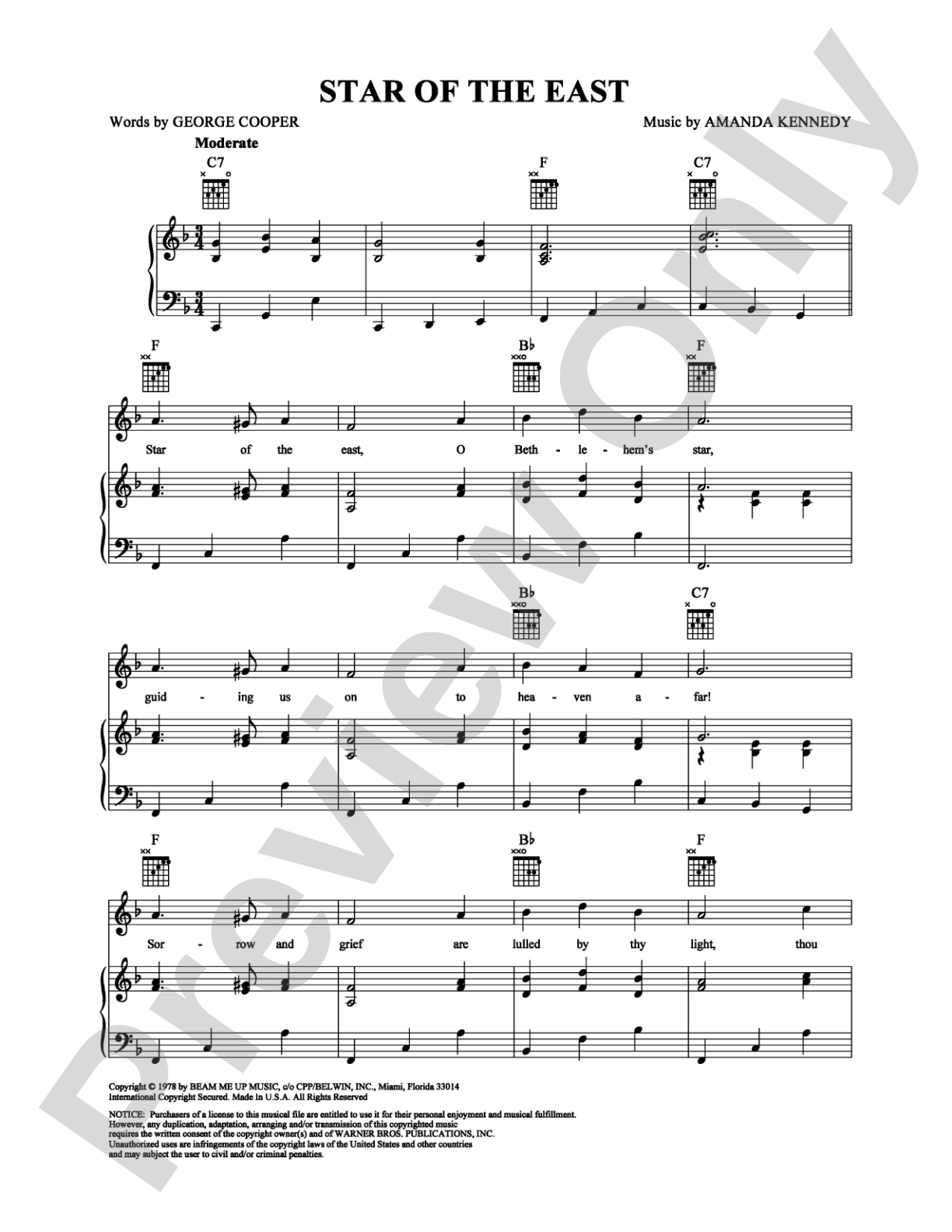 Star of the East: Piano/Vocal/Chords Digital Sheet Music