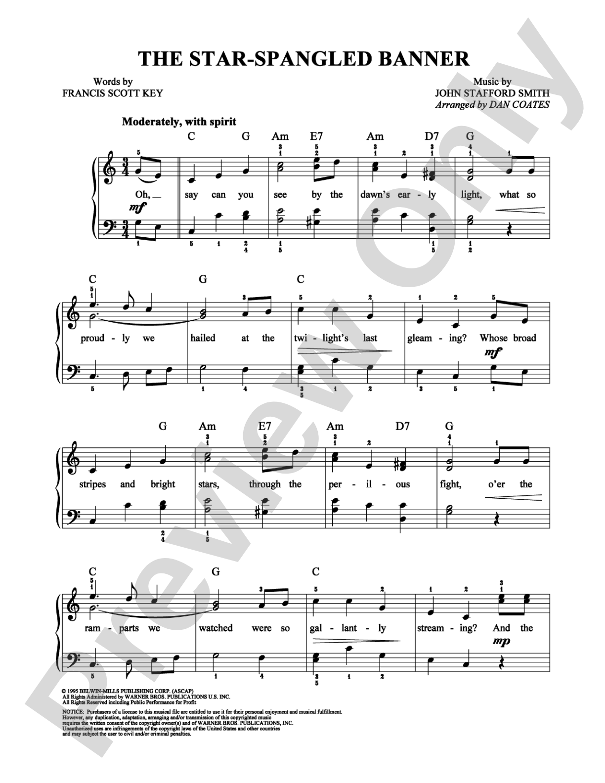 The Star-Spangled Banner: Easy Piano Digital Sheet Music