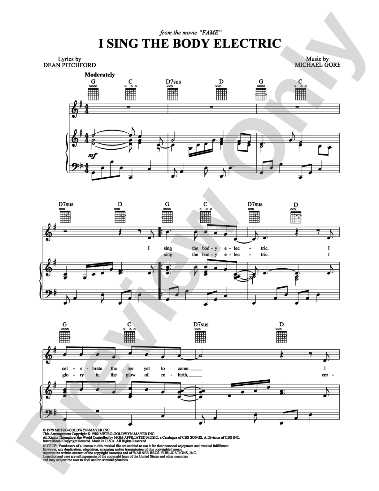I Sing the Body Electric: Piano/Vocal/Chords Digital Sheet Music