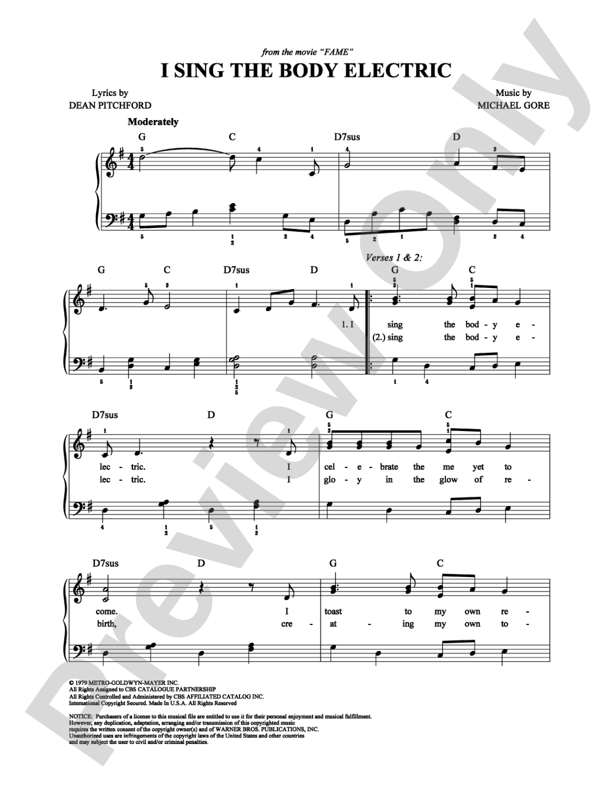 I Sing the Body Electric: Easy Piano Digital Sheet Music