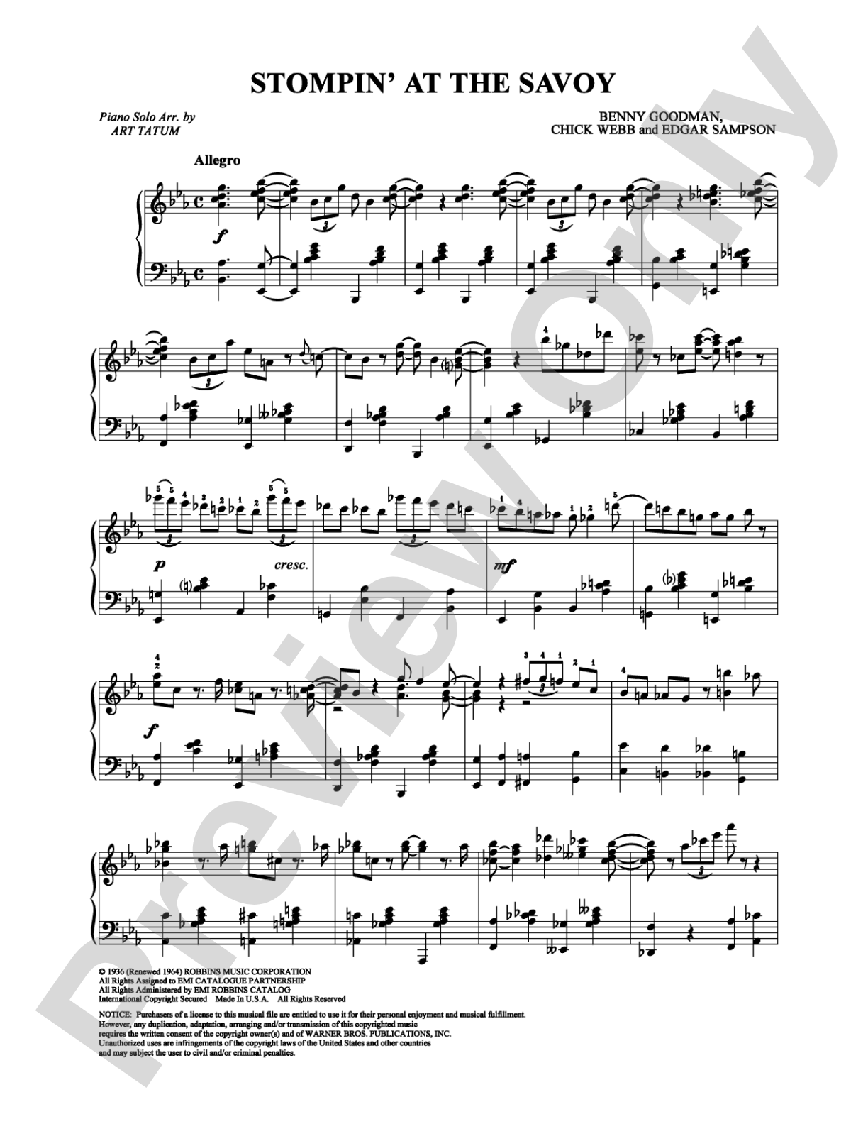 Stompin' At The Savoy: Piano Digital Sheet Music