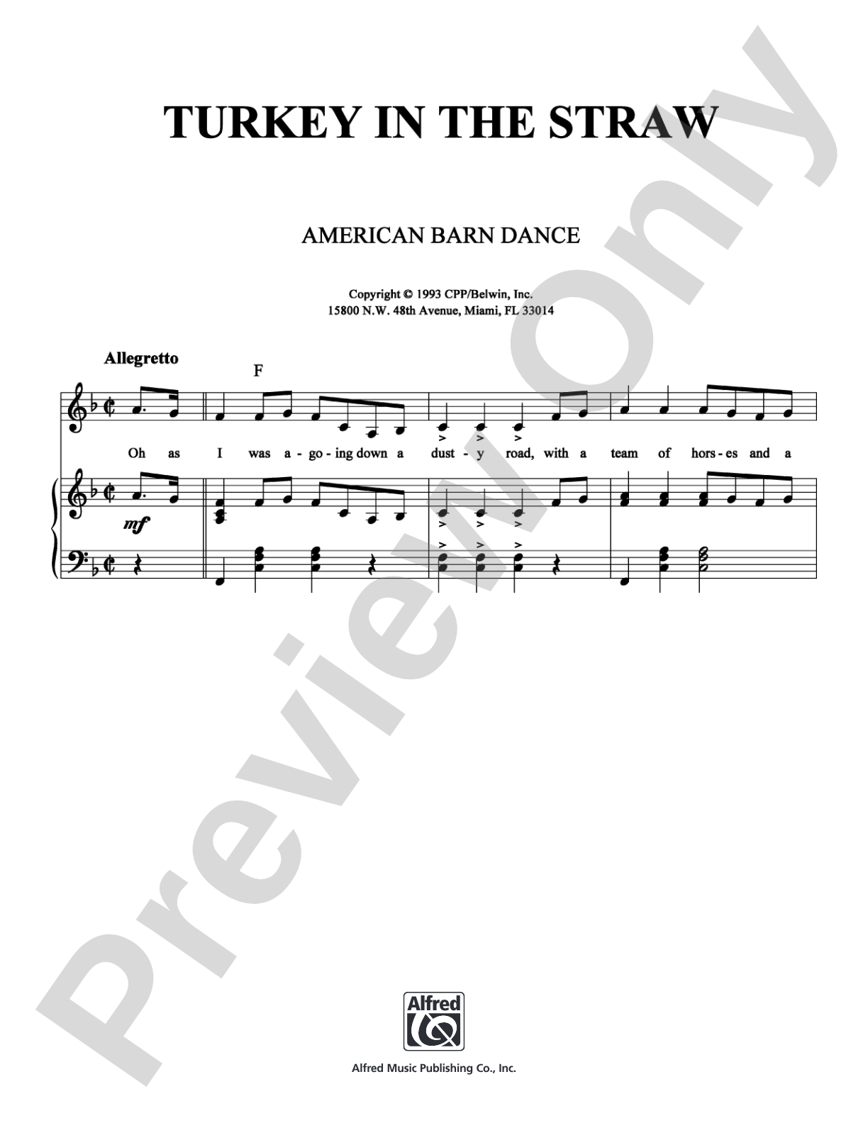 Turkey in the Straw: Piano/Vocal/Chords Digital Sheet Music