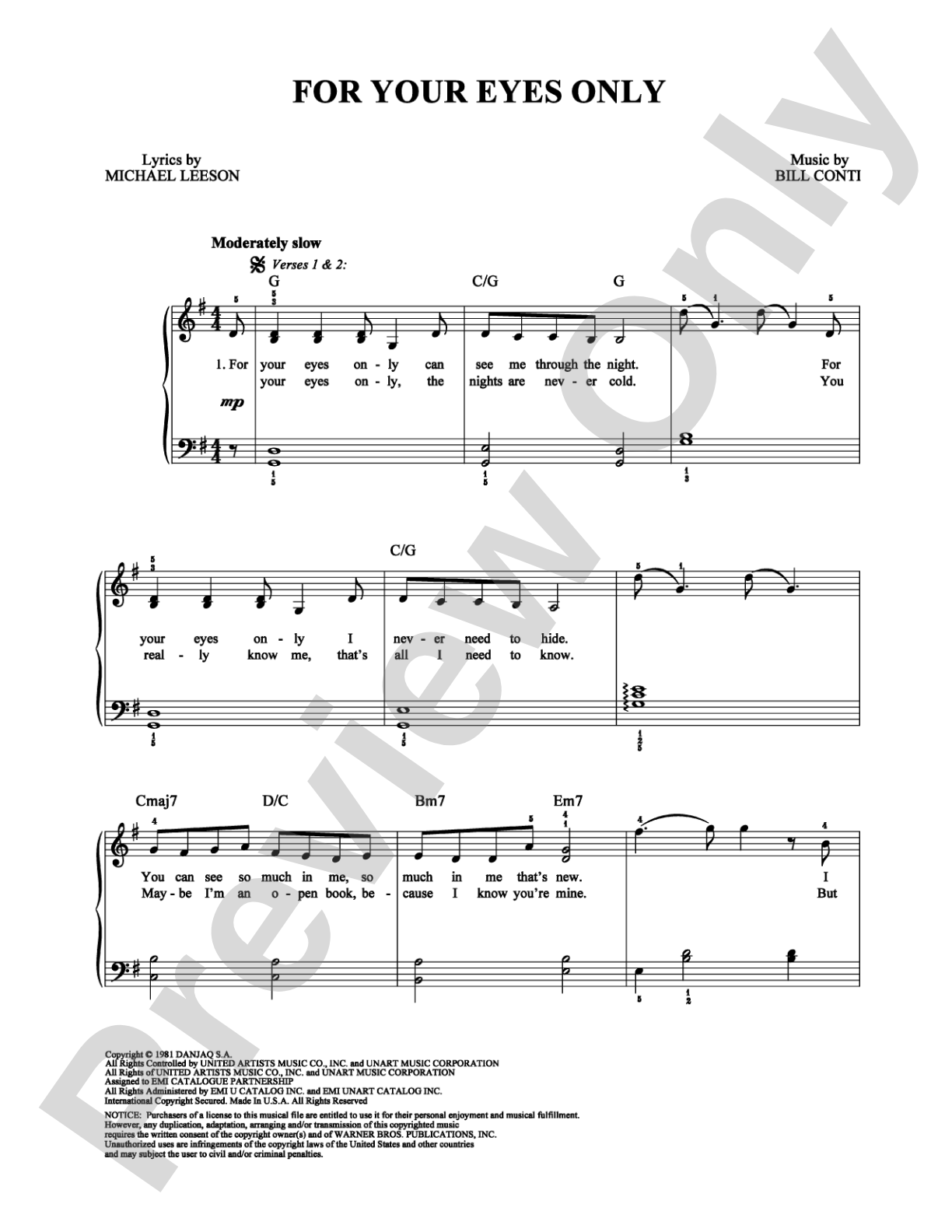 For Your Eyes Only: Easy Piano Digital Sheet Music
