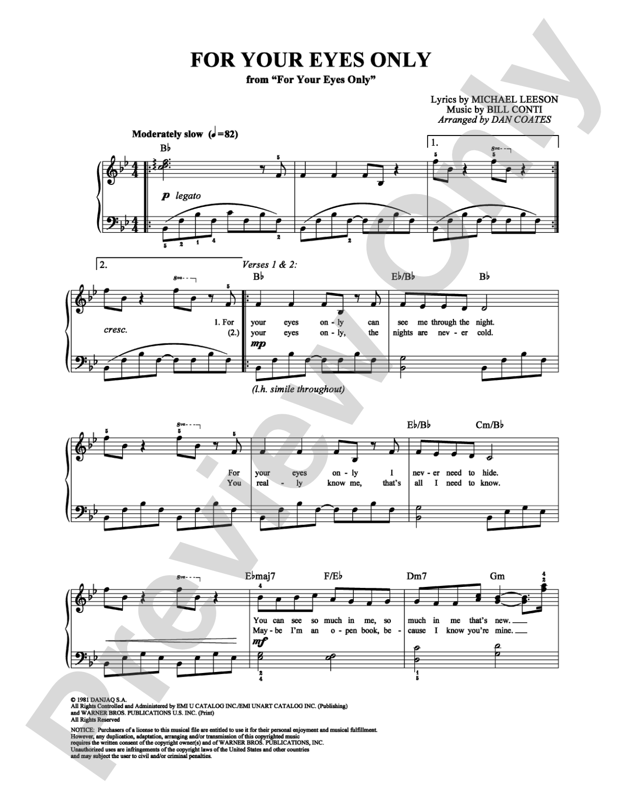 For Your Eyes Only: Easy Piano Digital Sheet Music