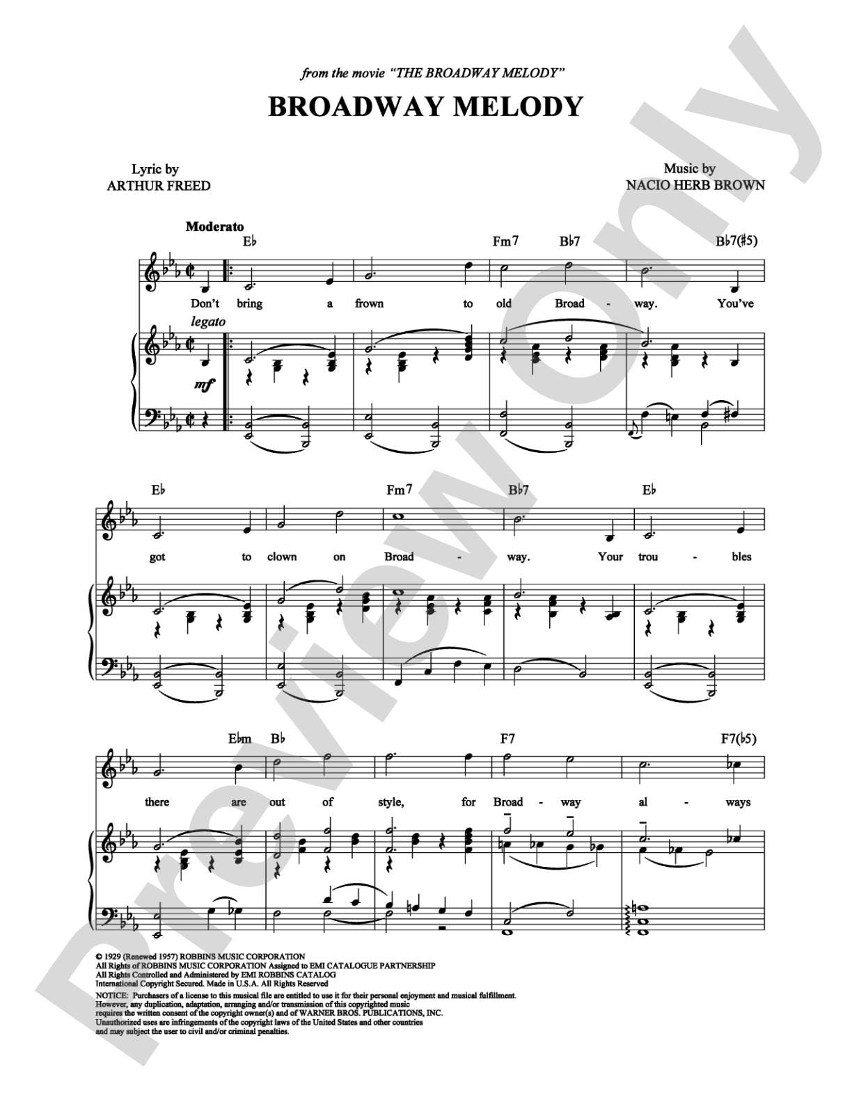 Broadway Melody: Piano/Vocal/Chords Digital Sheet Music