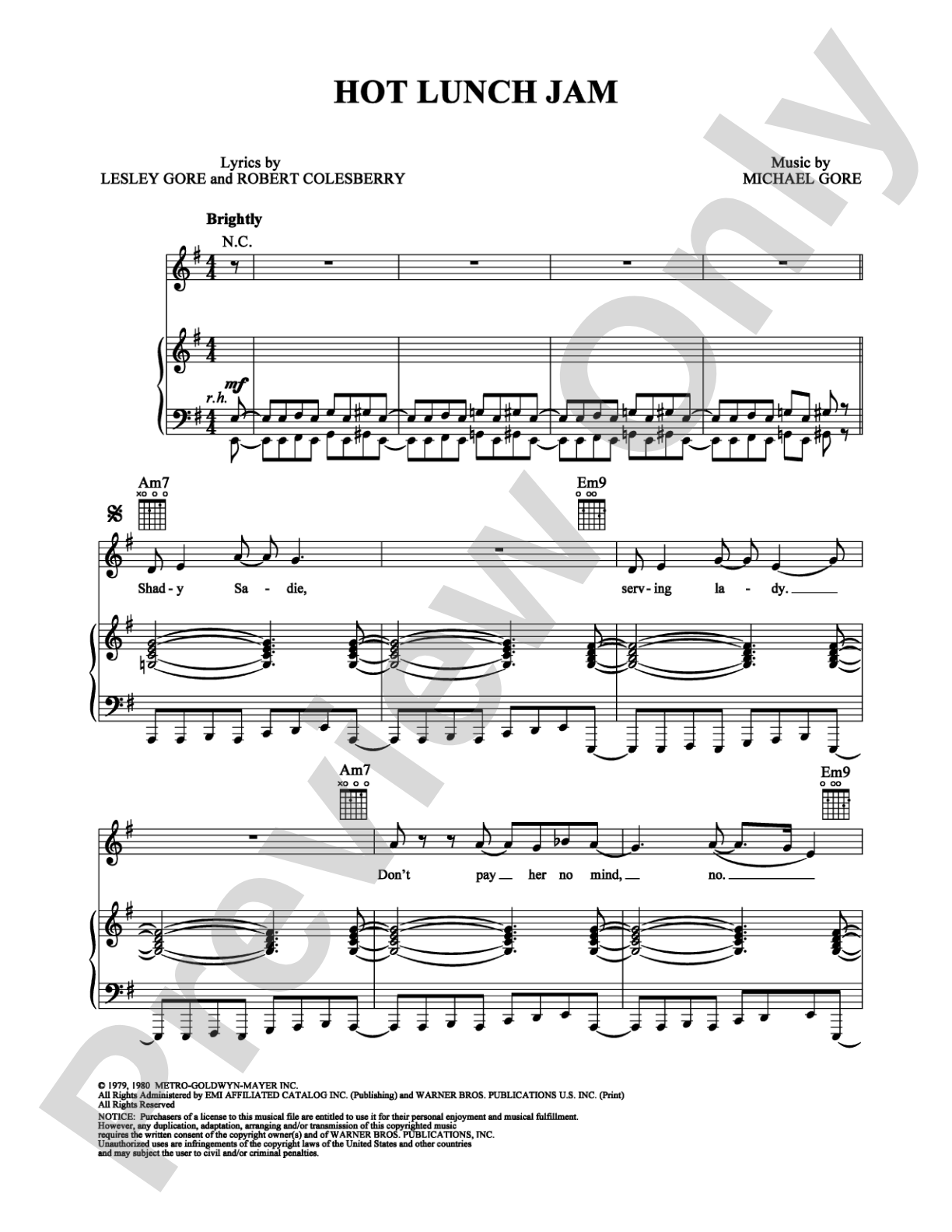 Hot Lunch Jam: Piano/Vocal/Chords Digital Sheet Music