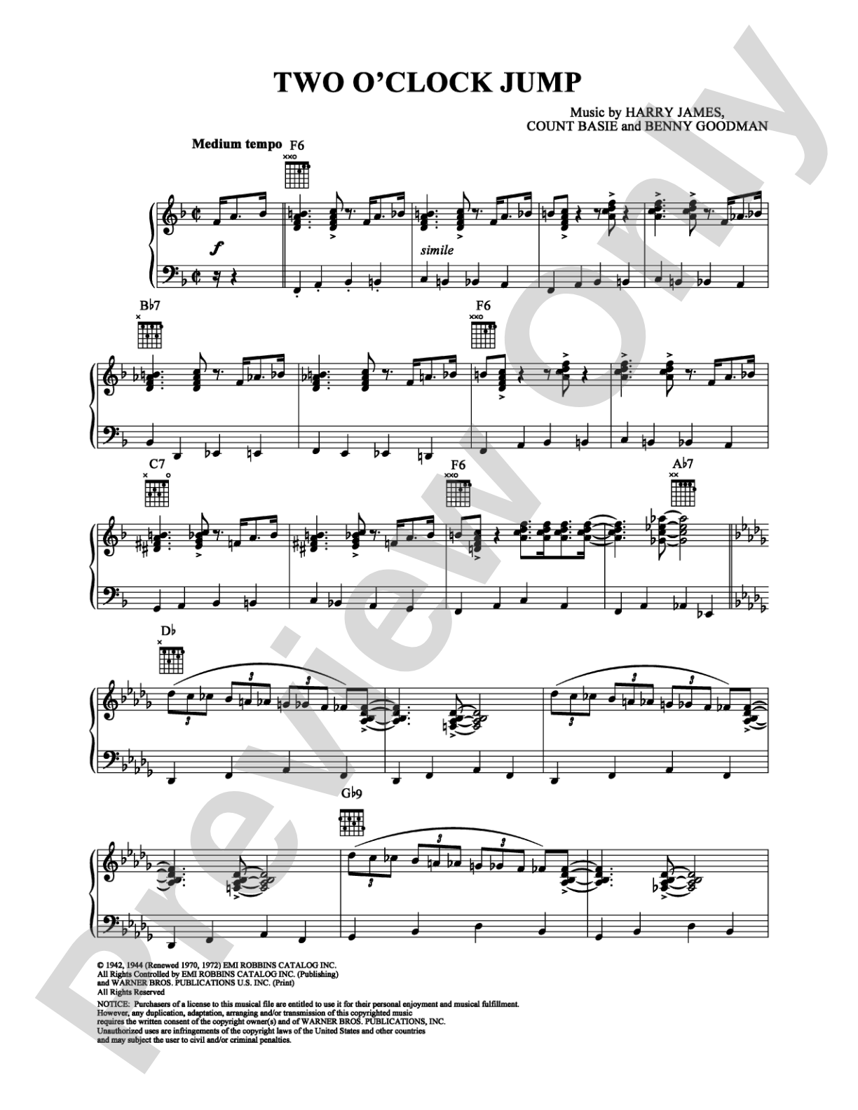 Two O'Clock Jump: Piano Digital Sheet Music