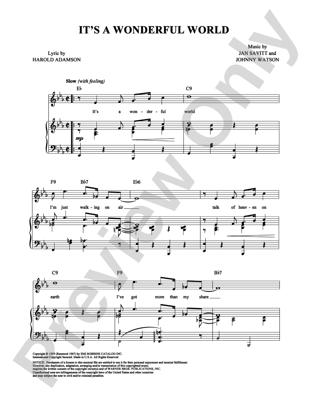 It's a Wonderful World: Piano/Vocal/Chords Digital Sheet Music