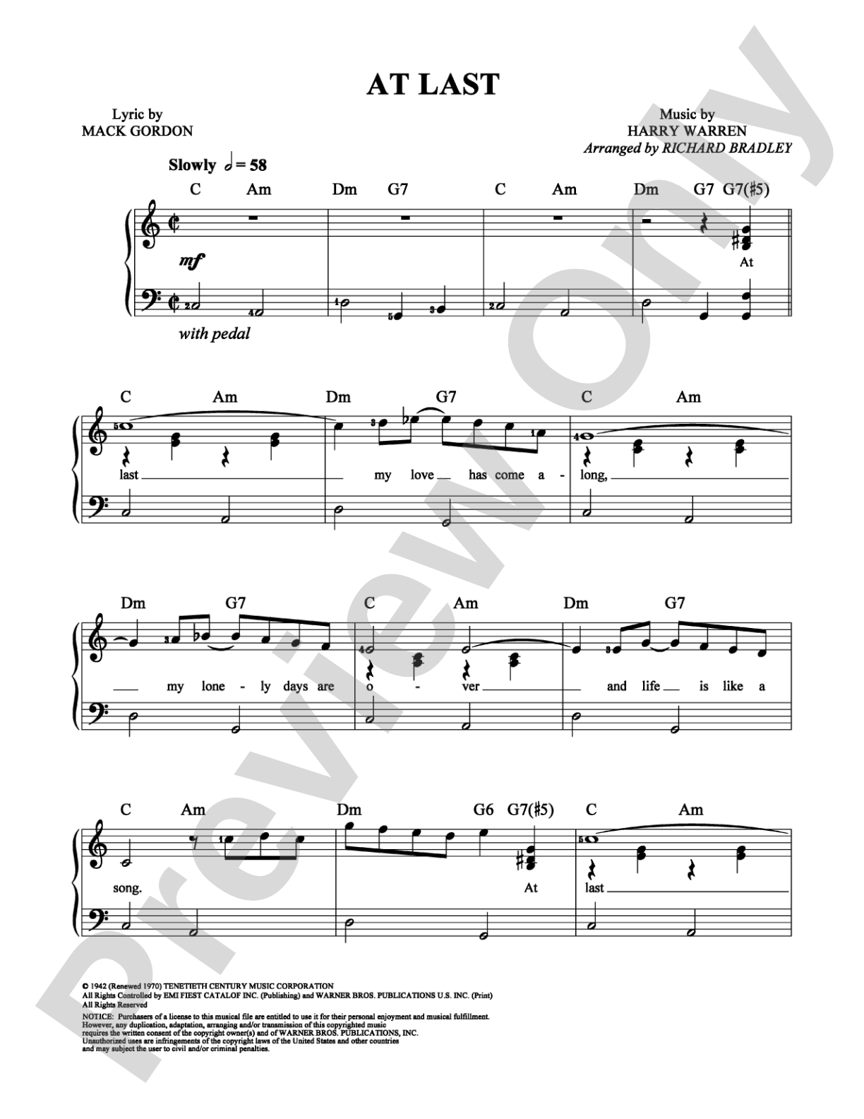 At Last: Easy Piano Digital Sheet Music