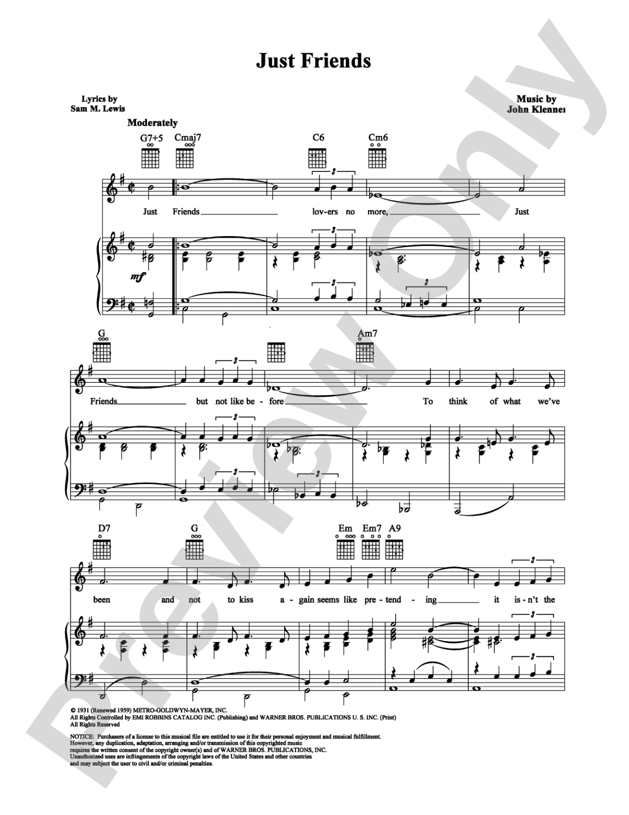 Just Friends: Piano/Vocal/Chords Digital Sheet Music