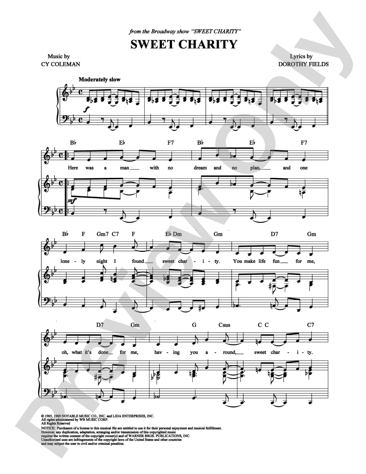 Sweet Charity: Piano/Vocal/Chords Digital Sheet Music