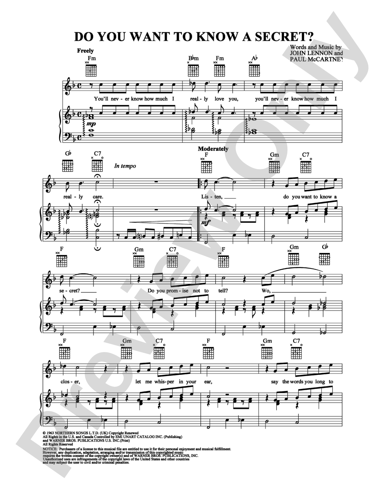 Do You Want to Know a Secret?: Piano/Vocal/Chords Digital Sheet Music