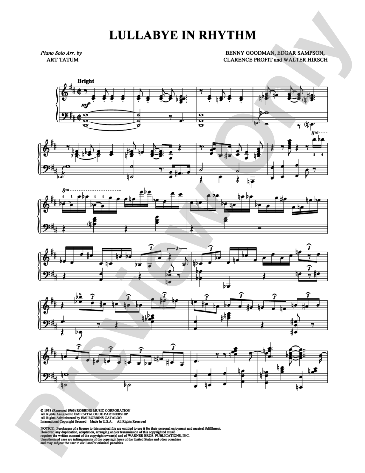 Lullaby in Rhythm: Piano Digital Sheet Music